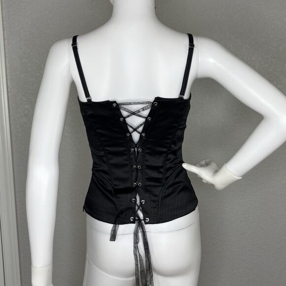 Gothic Lace Up Bustier Corset Heart Skulls 3D Roses Black Gold Red Witchy Voodoo - Picture 5 of 9